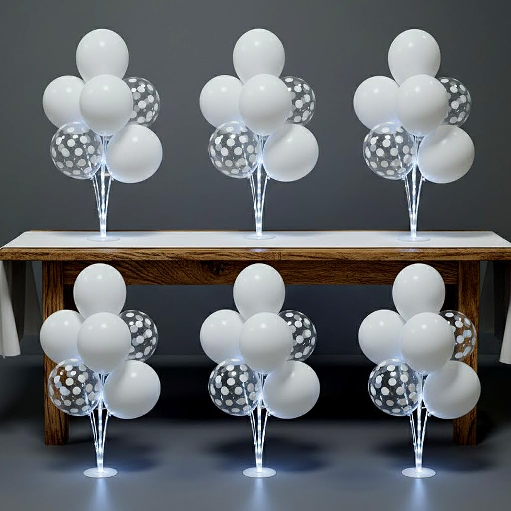 6 Stück leuchtende Ballon-Mittelstücke für Tischplatte, einfaches Set mit Pumpe für Hochzeitsdekorationen, weiße Luftballons, Latex-Ballon-Set für Hochzeit, Braut, Geburtstag, Party-Dekorationen