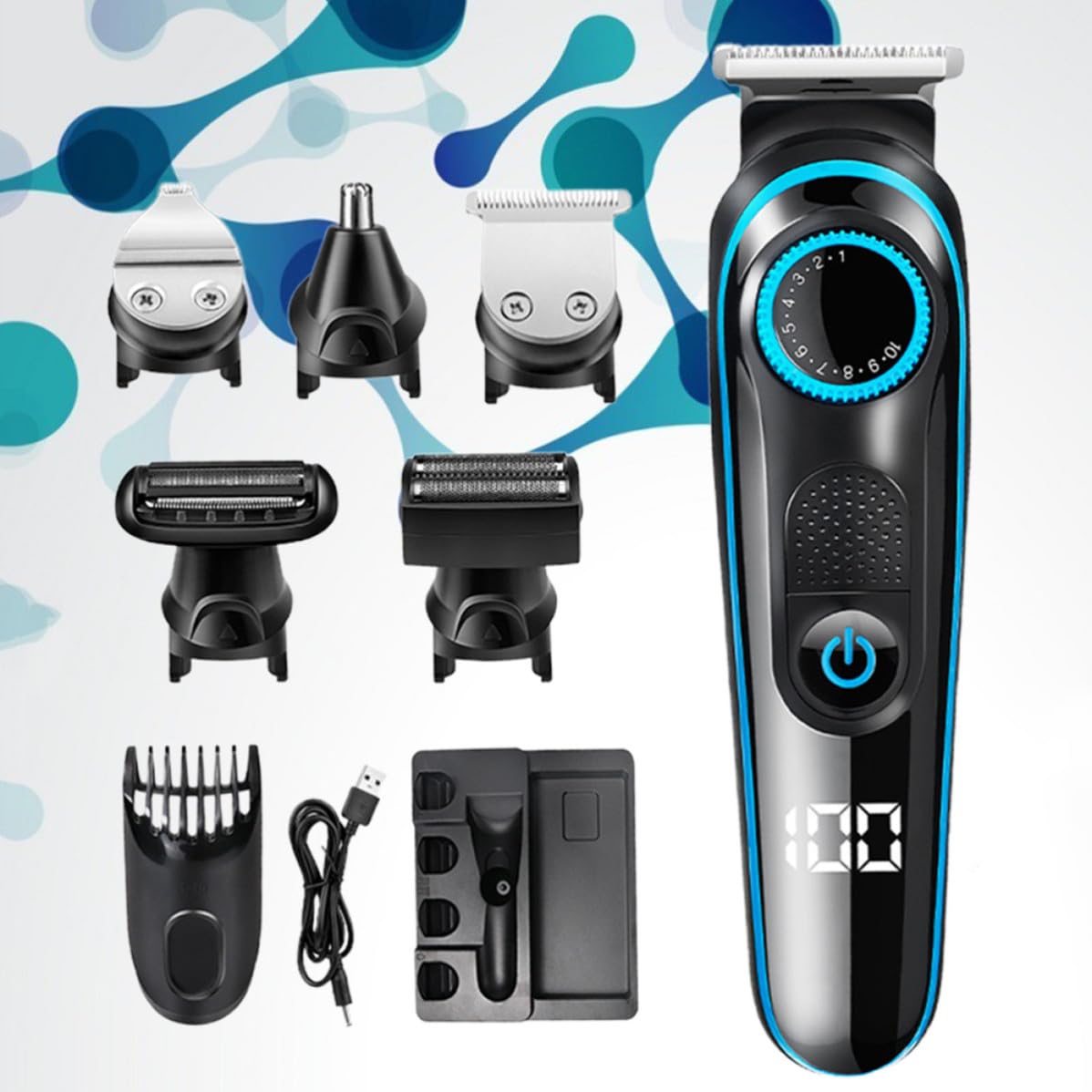 ULTECHNOVO 5 in 1 Elektrischer Haartrimmer mit Lcd Display Ergonomisches Design Edelstahlklingen Kratzfest für Reisen und Geschäftsreisen