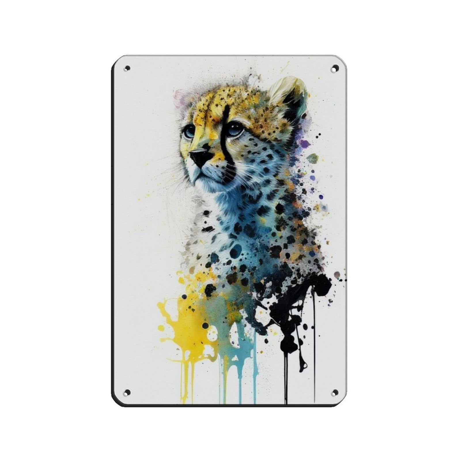 Watercolour Cheetah Portrait Poster Tin Sign Vintage Metal Pub Club Cafe Bar Home Wall Art Decoration Poster Retro 8x12inch(20x30cm)
