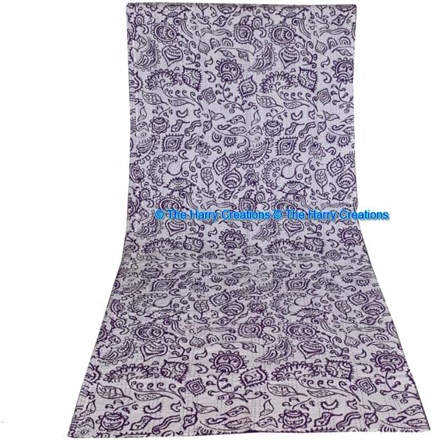 The Harry Creations 100% Cotton Indian Fab Print Reversible Pure Style Pattern Kantha Decorative Bedspread Stitch Gudri Art Quilt (Purple, Twin 60" x 90")