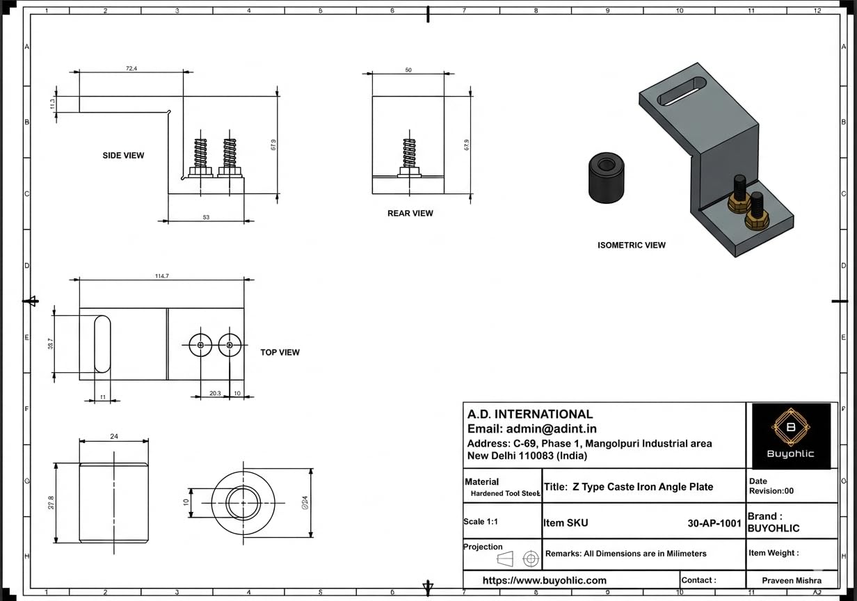 Placa angular de hierro de casta tipo Z para mini fresado vertical montado - Ajuste directo para mini toros
