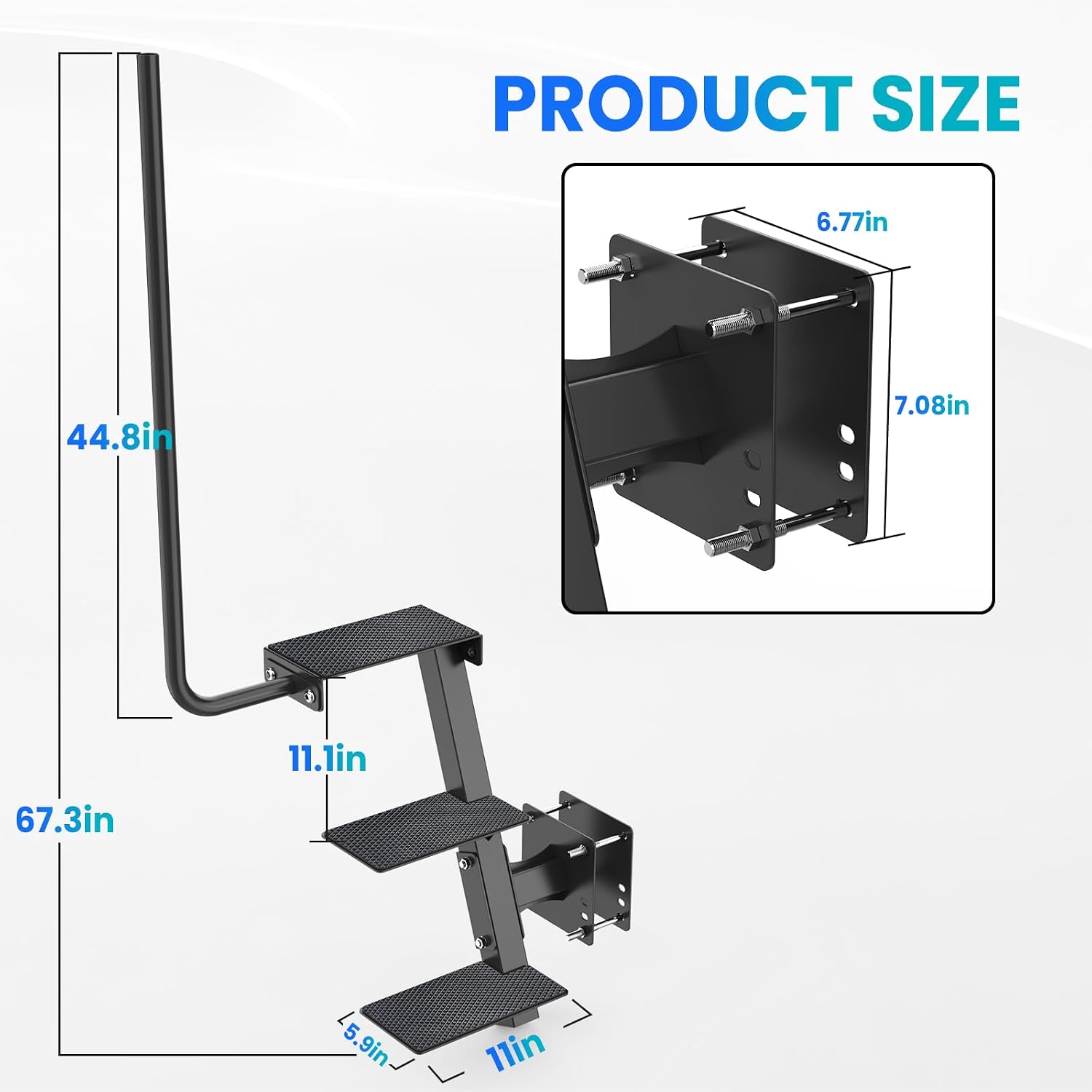 【2026 Upgraded】 3 Steps Heavy Duty Boat Trailer Steps with Adjustable Handle, Universal Fit for 3" x 3", 4" x 4" & 3" x 5", Non-Slip Surface, 450Lbs Capacity
