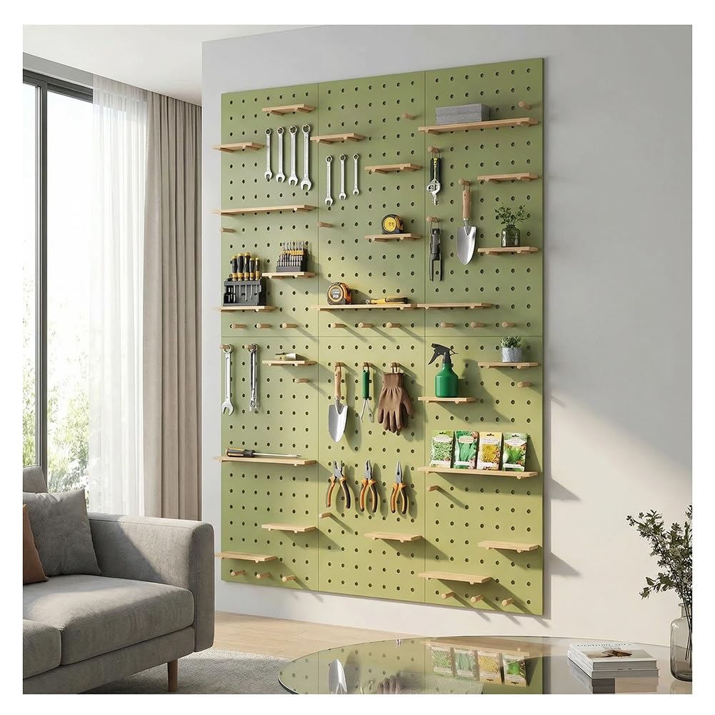 Rygcrud Rechteckige Modulare Stecktafel-Einheiten Für Die Wandaufbewahrung, 16 mm Dicke Platten Aufhängbare Stecktafel-Sets Für Zimmer, Garage, Büro, Werkstatt(Grün,31.5x23.6in)