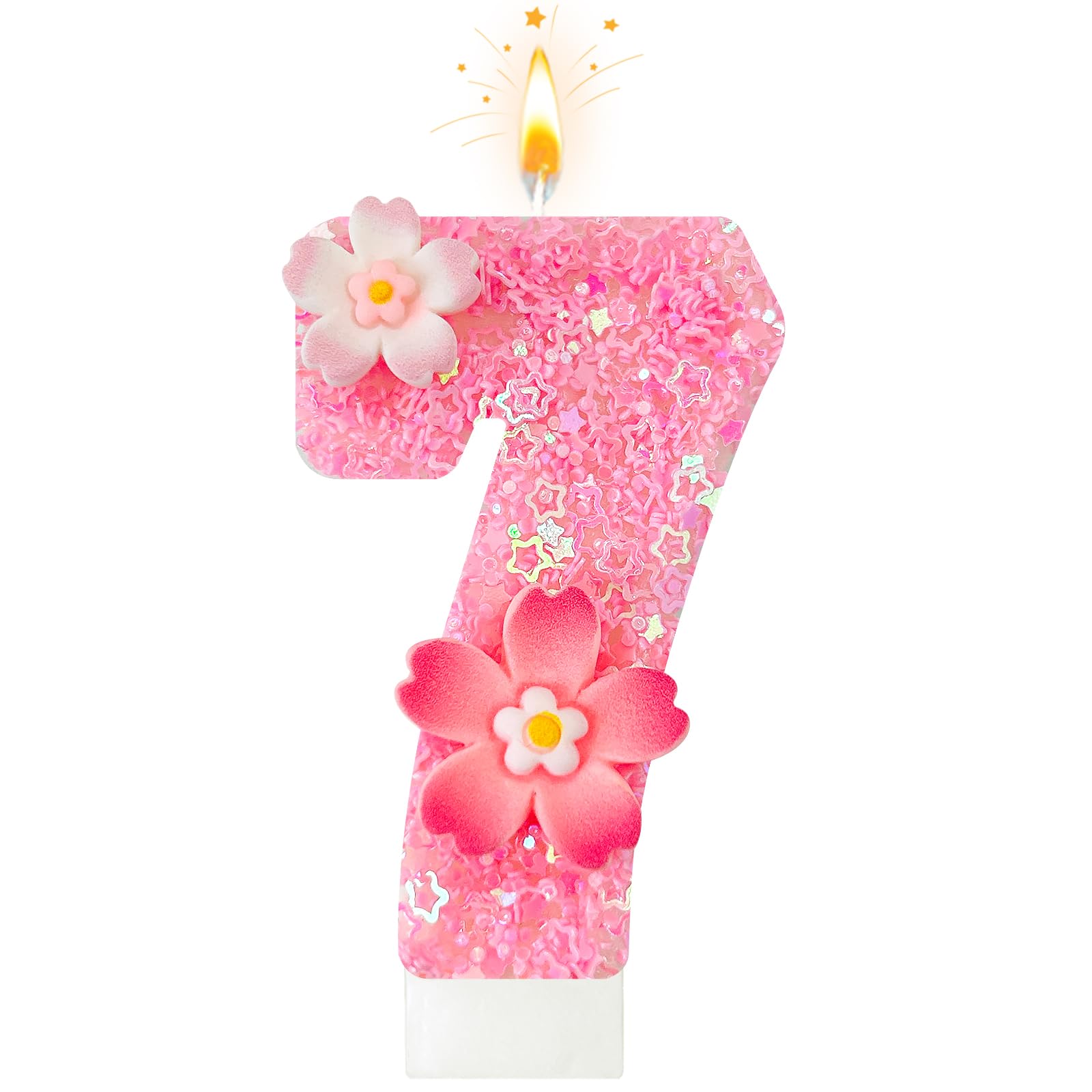 Vela de cumpleaños de flor rosa, velas de cumpleaños número 7 para pasteles, decoración ideal para fiestas de cumpleaños, aniversario de boda y otras celebraciones (flor 7)