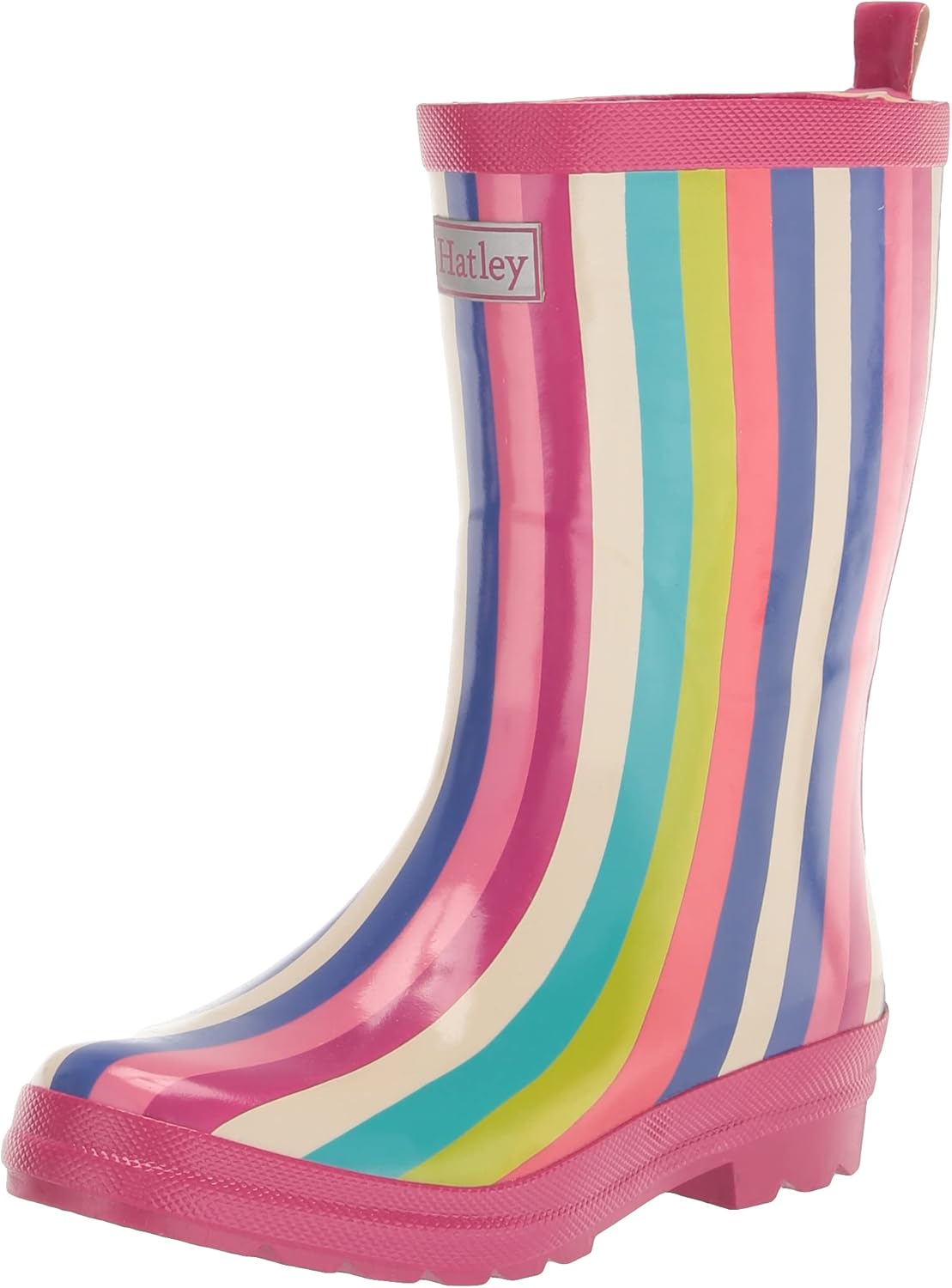 Hatley Girls Printed Rain Boots, Rainbow Stripes, 13 Little Kid
