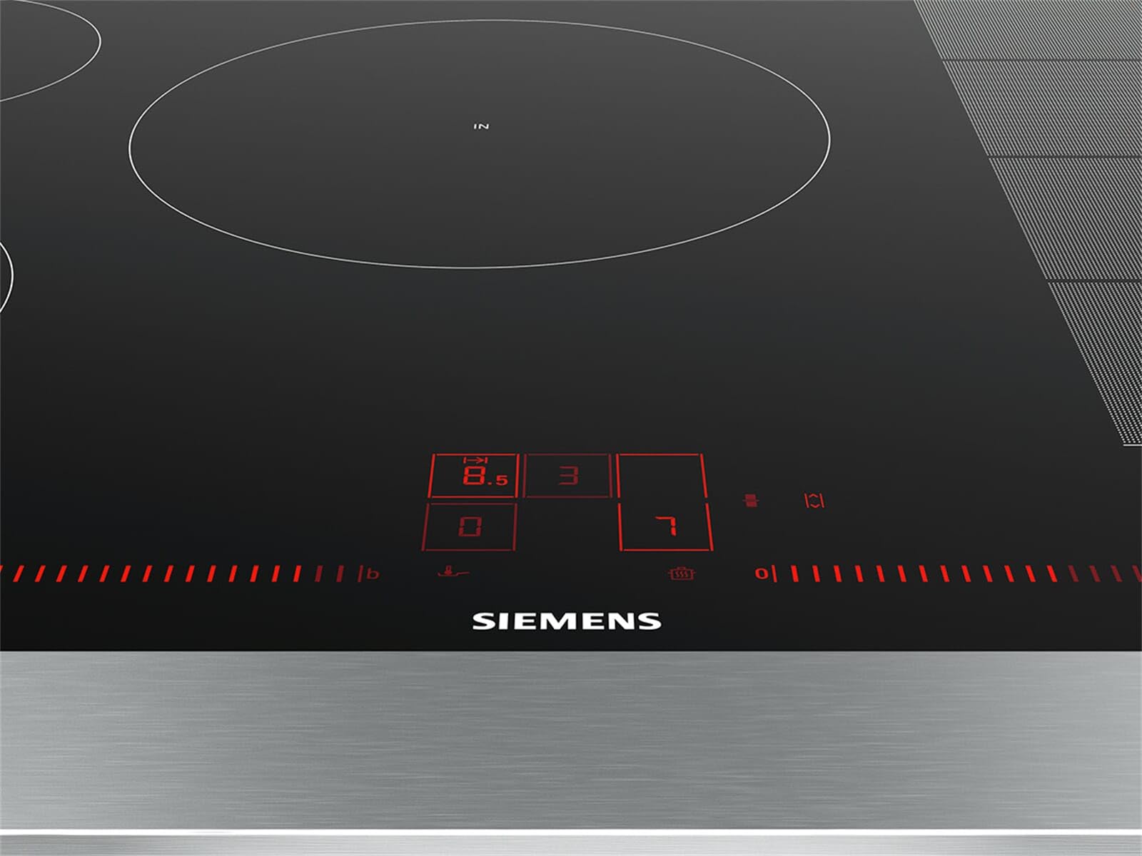 Siemens EX801LVC1E hobs Negro, Acero inoxidable Integrado Con - Placa (Negro, Acero inoxidable, Integrado, Con placa de inducción, Vidrio y cerámica, 2200 W, 14,5 cm)