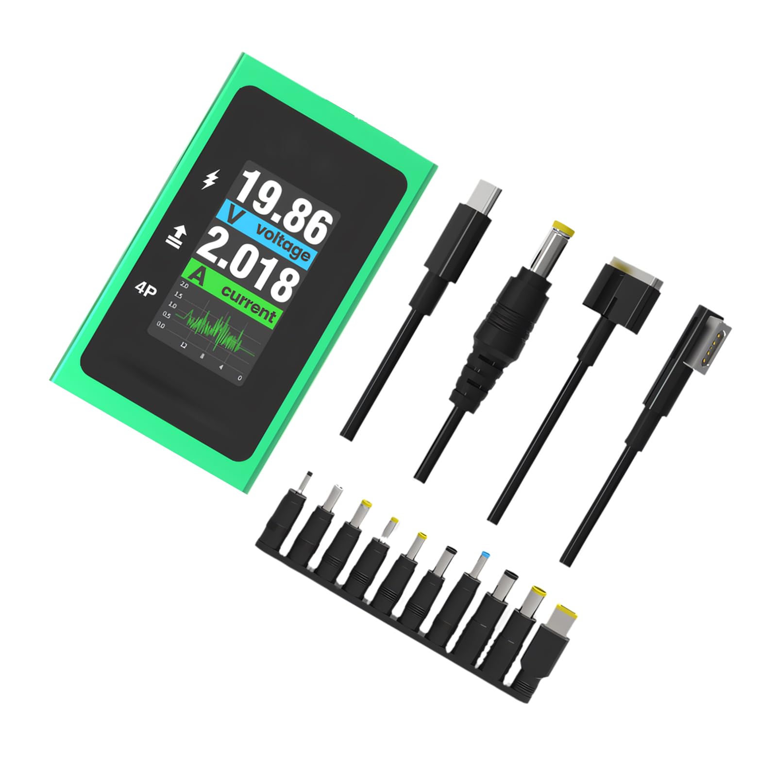 Cable de alimentación de 100 W para reparación de portátiles con 10 adaptadores, adecuado para varios modelos y fuente de alimentación para portátil con visualización en tiempo real