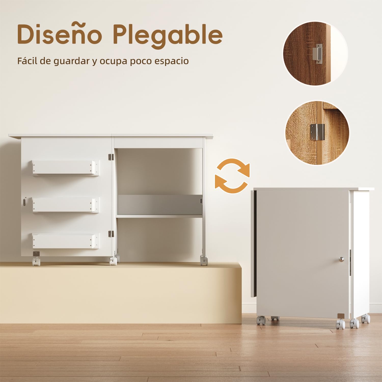 CAIYUN Tavolo pieghevole per macchina da cucire su ruote, tavolo da cucito mobile con 3 scatole portaoggetti e vano portaoggetti, tavolo salvaspazio, tavolino da cucito per sala da cucito, 116 x 40 x