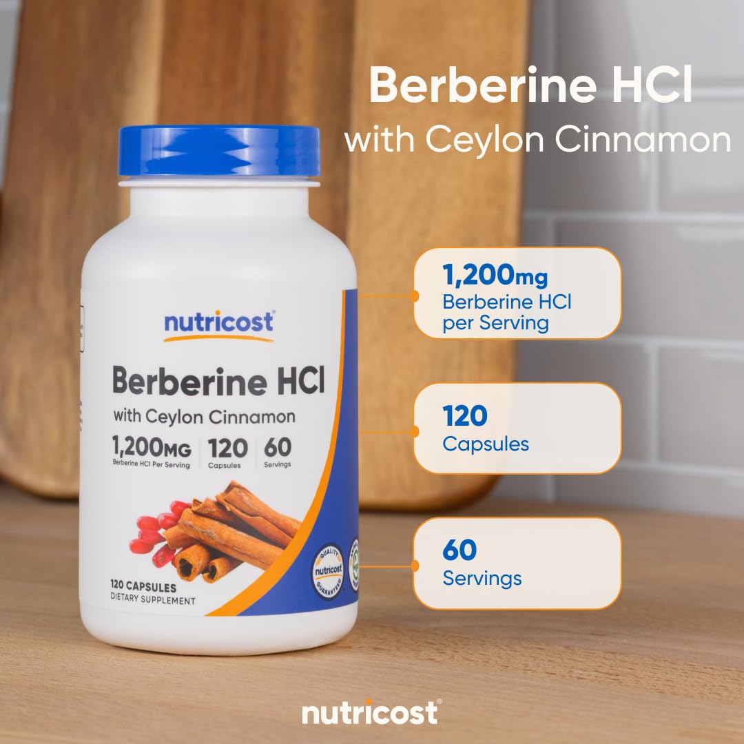 Nutricost Berberine HCl with Ceylon Cinnamon Capsules (120 Capsules, 60 Servings) - Non-GMO, Animal-Free Product