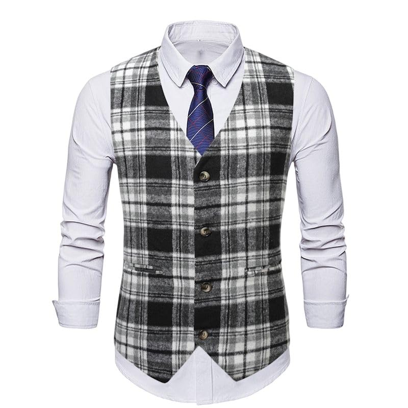Chaleco a cuadros para hombre YEBAITOU de vestir formal 3