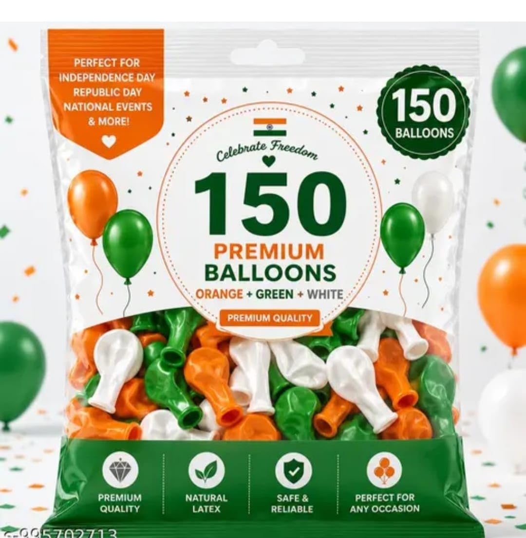 Premium Tricolor Latex Balloons Pack of 150 (Orange, White & Green) | 10 Inch Party Decoration Balloons | Air & Helium Compatible | Independence Day, Republic Day, School, Office & Birthday Decoration-image-18