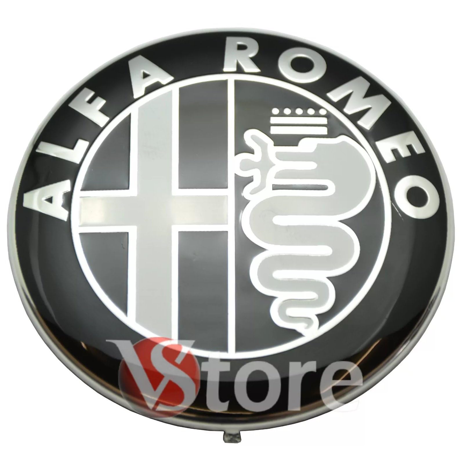 2 Fregi Stemma Compatibili con Alfa Romeo Auto Logo 74mm Nero Bianco Per Cofano Anteriore e Posteriore Emblema Stemmi in Metallo