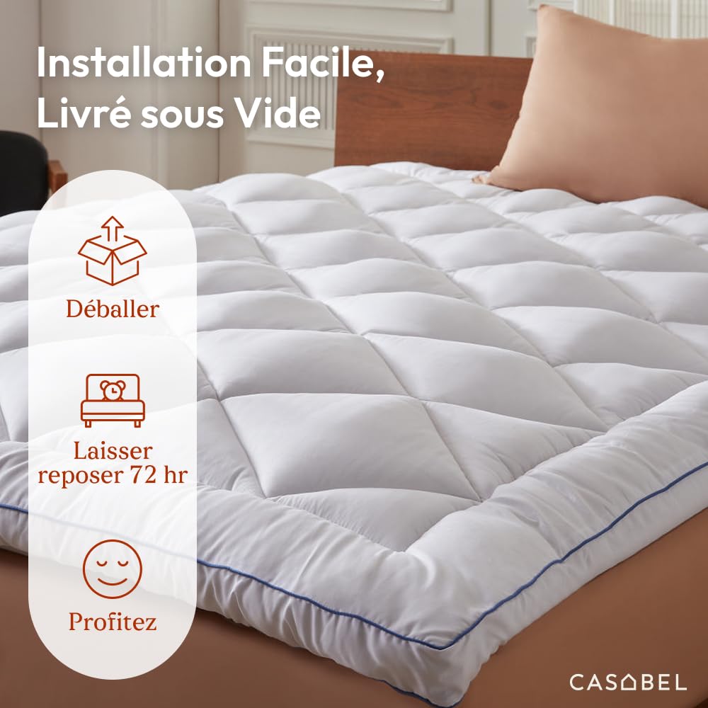 CASABEL Surmatelas Microfibre Respirante 1000g/m², 140x190cm, Liseré Bleu