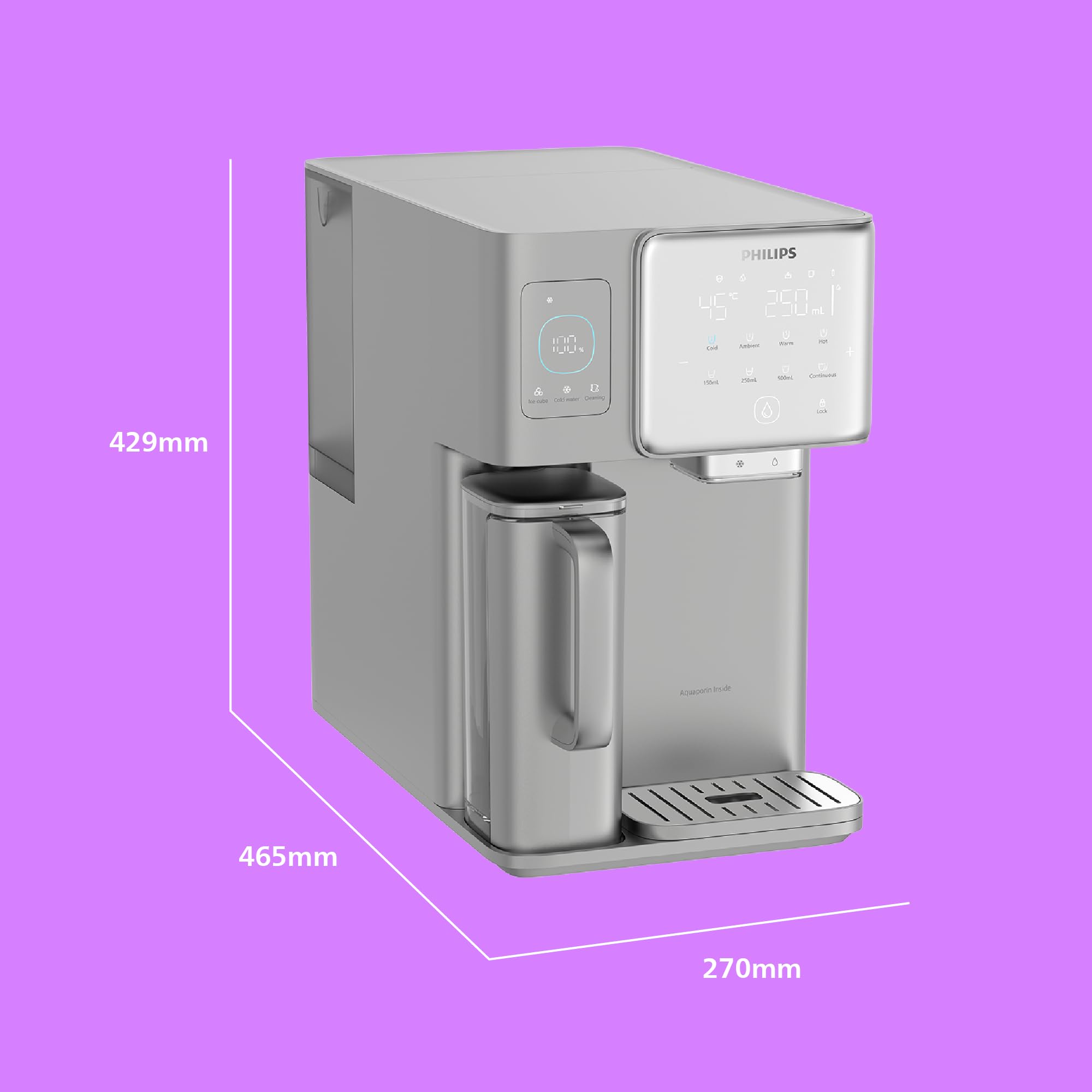 Philips Station d'eau à osmose inverse, eau chaude et froide instantanée, machine à glaçons intégrée, UV-C, reminéralisation, moniteur TDS, réservoir de 6 litres, durée de vie du filtre d'un an.
