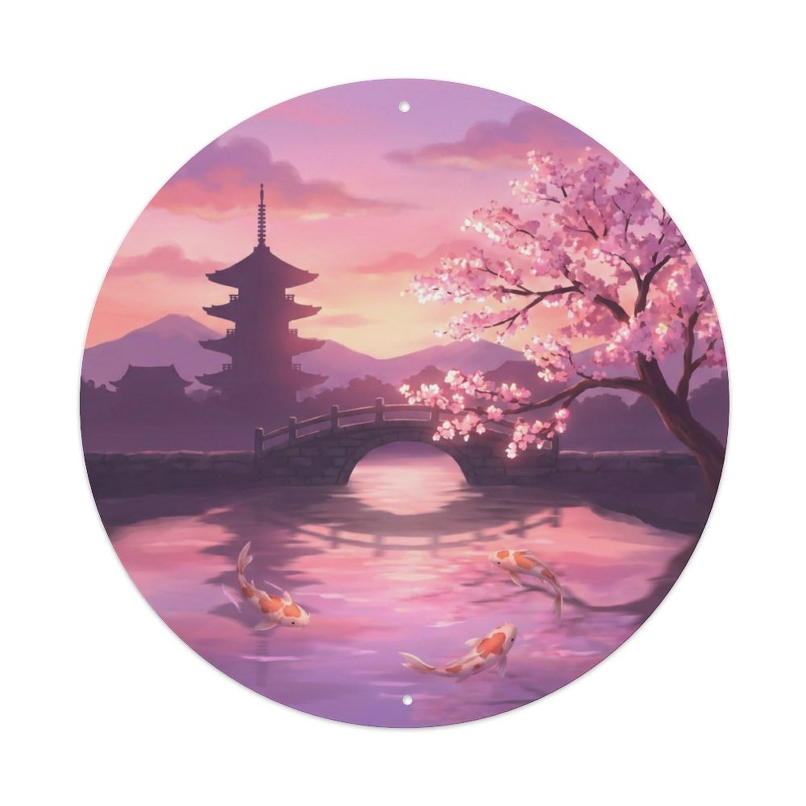 Galvaxio Style Japanese Koi Fish Evening Glow Pink Sunset Metal Tin Sign