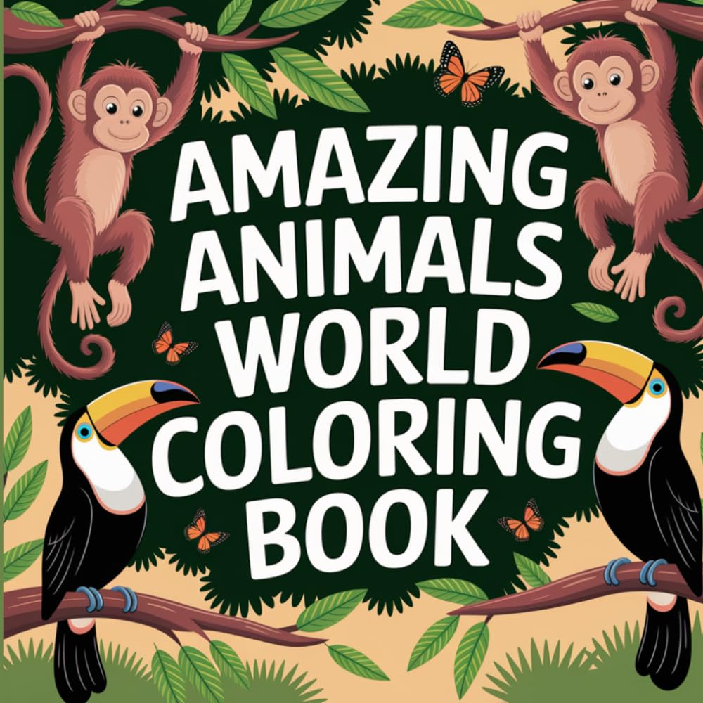 Amazing Animals World: Bold and Easy Adorable Creatures and Whimsical Wildlife Designs For Mindfulness, Stress Relief, Creative Expression, And Fun Artistic Journey Coloring Book For Kids