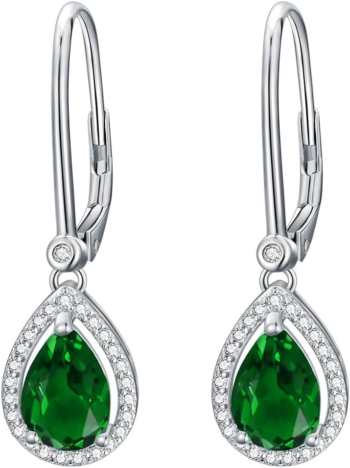 1.5ct Gemstone Earrings for Women 925 Sterling Silver 6mm * 9mm Pear Cut Amethyst Emerald Peridot Sapphire Drop Earrings
