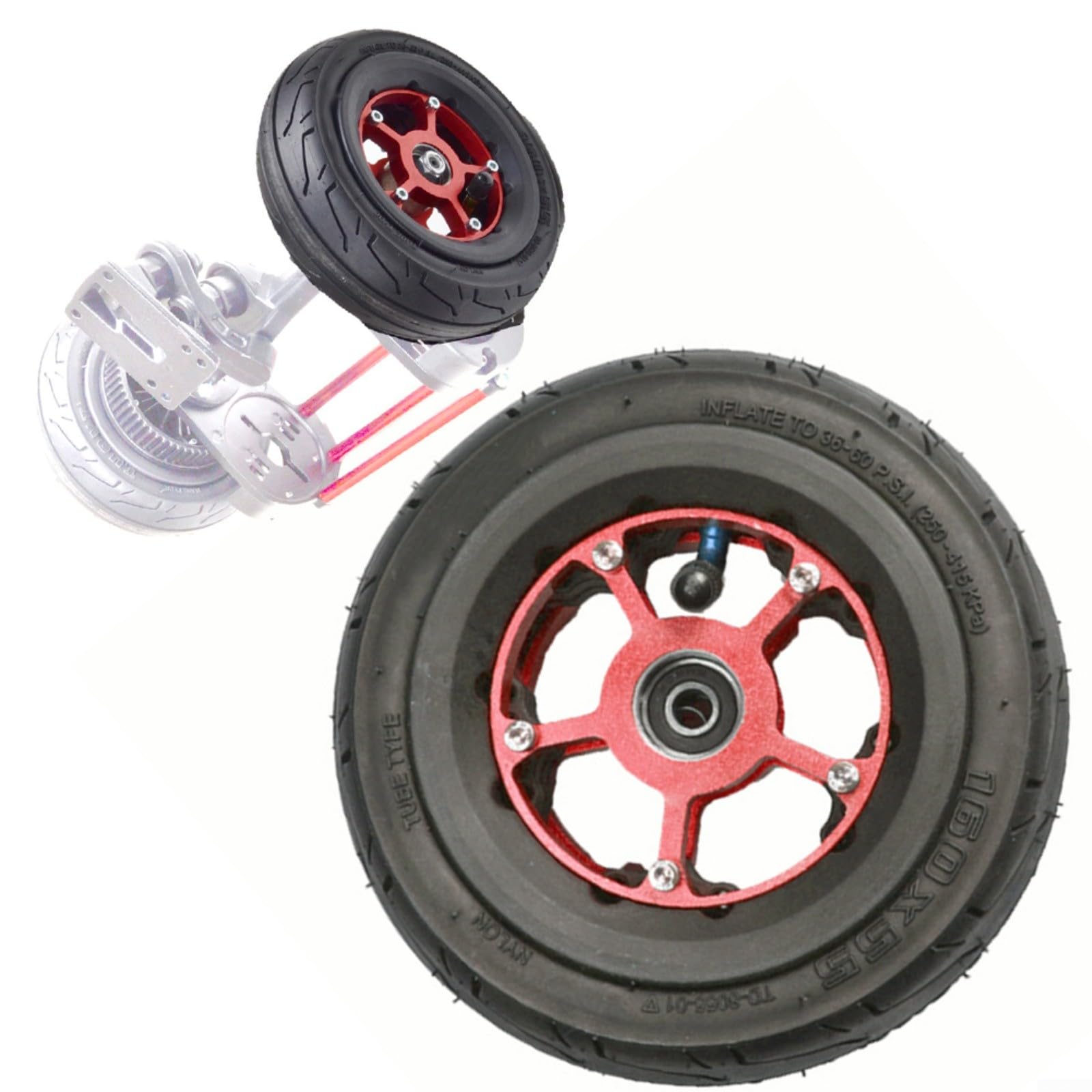 Roue de skateboard électrique de 160 x 55 mm, pneus en alliage d'aluminium, moyeu de 8 mm, remplacement tout-terrain, noir