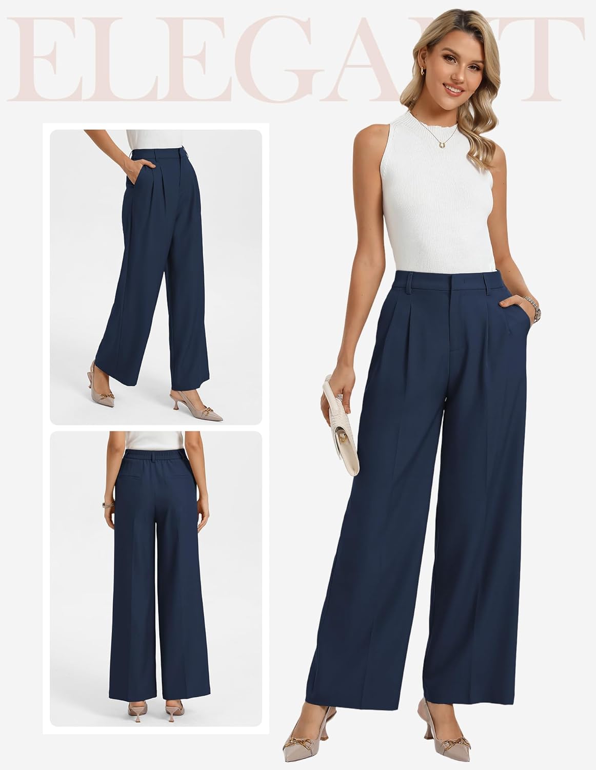GRACE KARIN Work Pants Women, Wide Leg High Waist Wrinkle Free Trousers Slacks with Pockets, Business Casual Outfits - Image 2