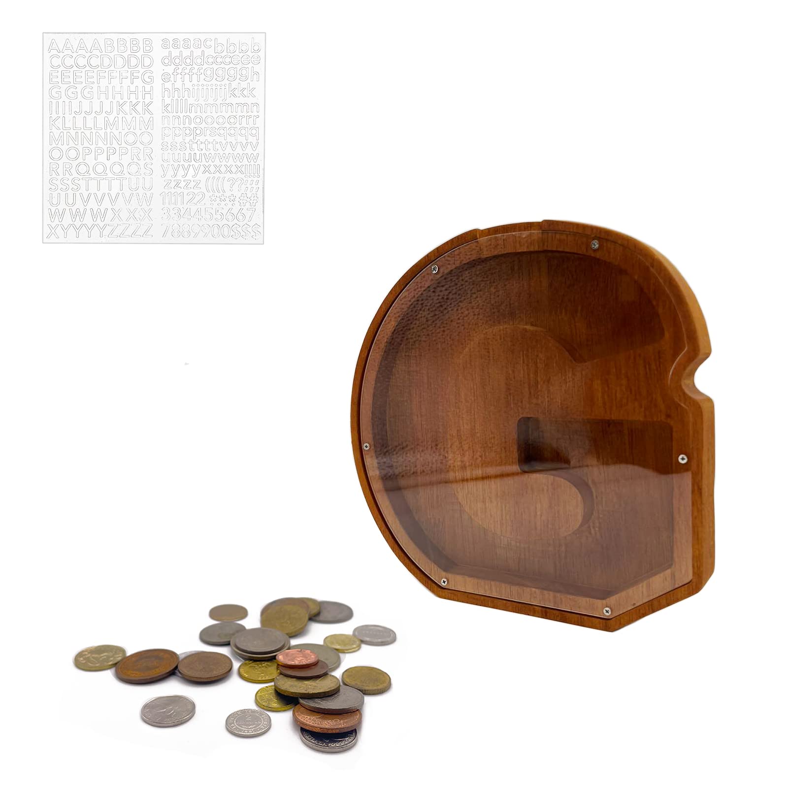 MEDOYOH Letter "G" Money Box, A - Z Letters 23CM/9IN Wooden Alphabet Piggy Bank Coin Bank Coin Storage Tank Money Bank with Alphabet Stickers for Adults Kids