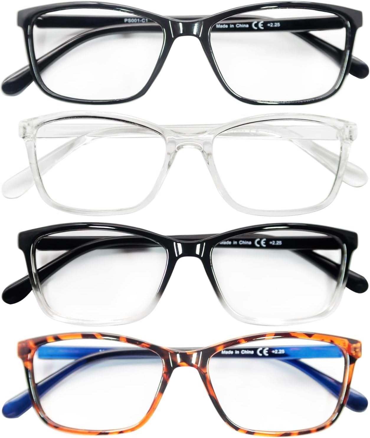 HEEYYOK 1.75 Reading Glasses for Women Small Face 4 Pack Womens Readers Square Tortoise/Clear/Black Cheaters Glasses Spring Hinge