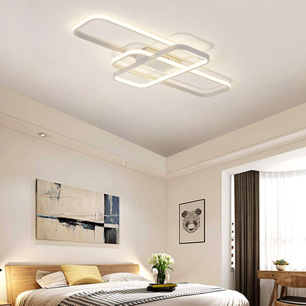 Plafonnier LED Salon Chambre à Coucher Design Plafonniers Dimmable Avec Télécommande Salon Luminaire Moderne Carré Plafonnier Pour Salle à Manger Chambre à Coucher Bureau (Blanc, L70CM)