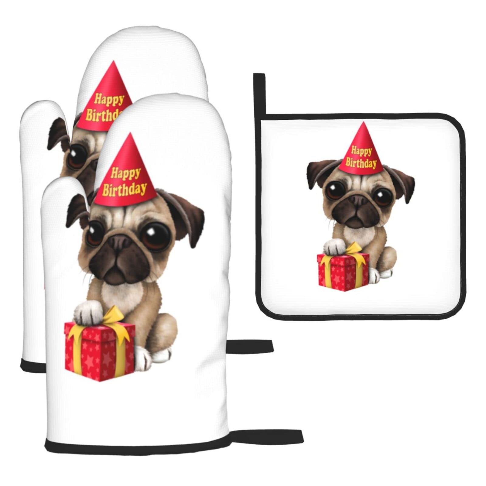 Dog Oven Mitts and Pot Holder Kitchen Set for Grilling, Cooking, Baking, Heat Resistant