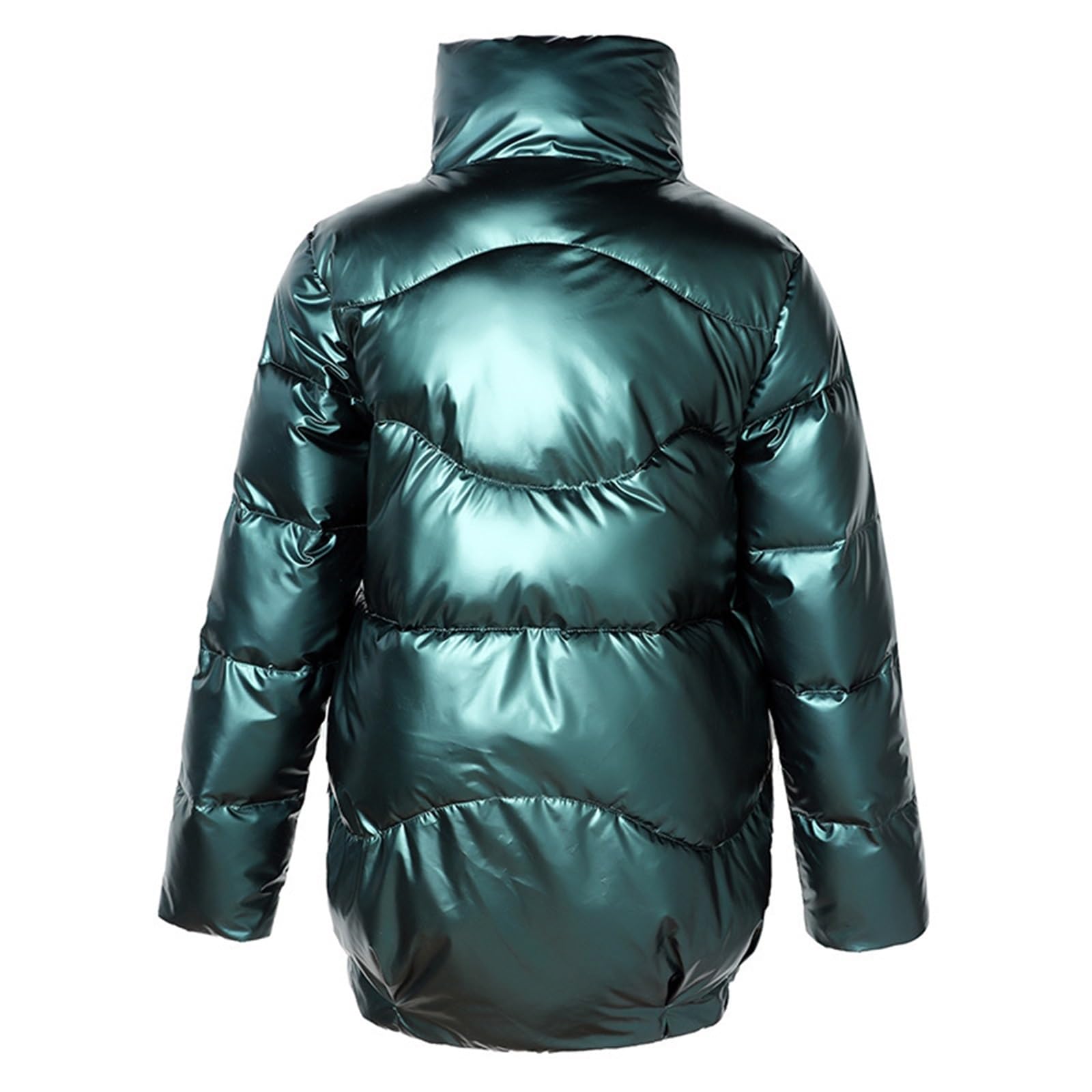 Doudoune Femme, Veste d'hiver Unie, Col Montant Chaud, Veste Demi-Saison, Doudoune Brillante, Coupe Courte, Veste Matelassée Matelassée