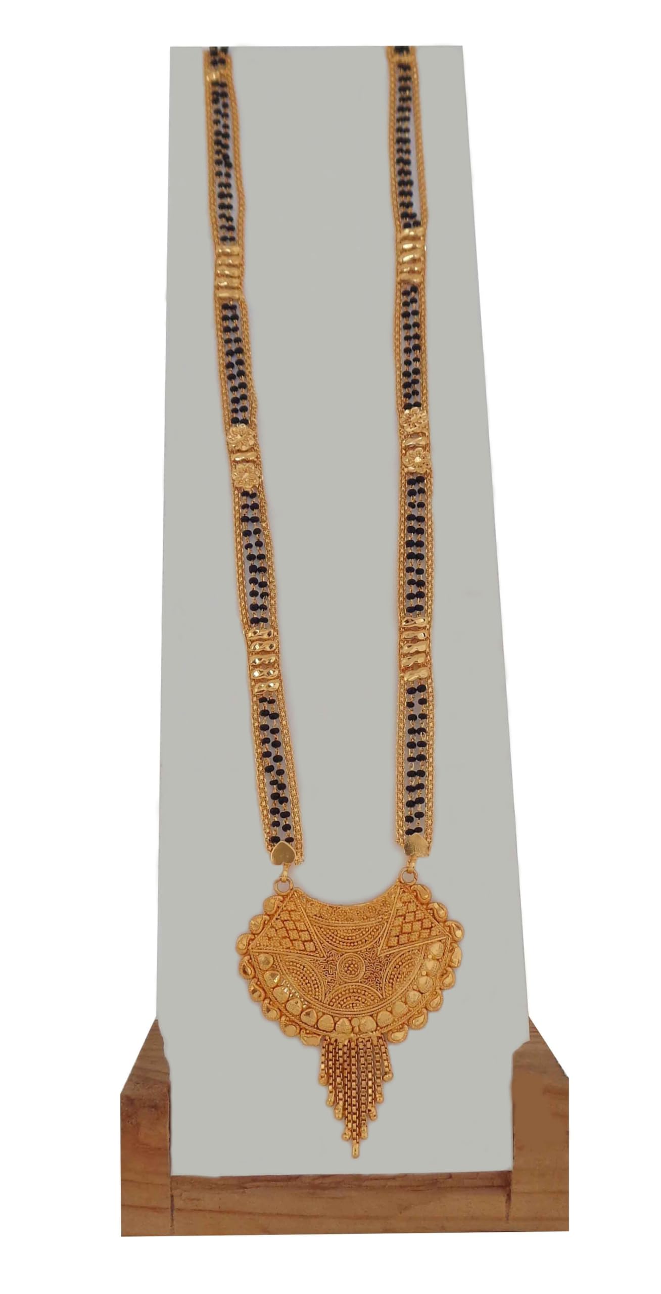 28 Inch Stylish Gold Plated Black Beads Mangal Sutra Tanmaniya for Women-image-38