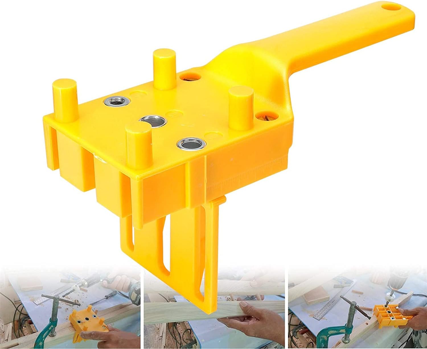 Handheld Woodworking Doweling Jig Tool, Doweling Hole Saw Tools Fits 6mm 8mm 10mm 1/4'' 5/16" 3/8" Drill Bits with Wood Dowel Pins Limit Rings for Carpentry【41Pcs】 - - 