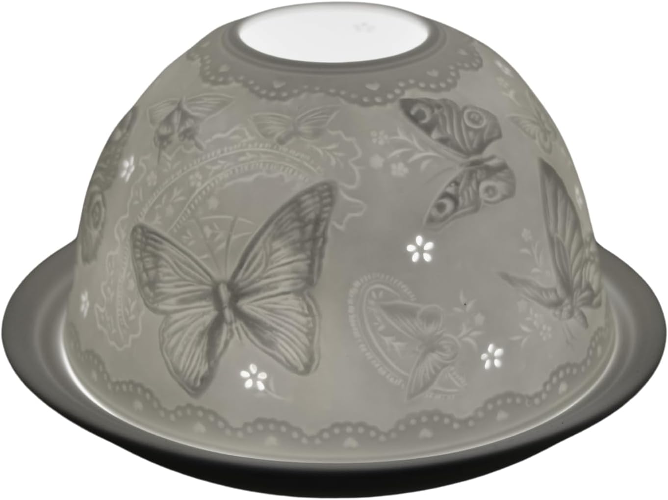 Nordic Lights Butterflies Porcelain Tealight Holder Dome | Candle Holder Projecting a 3D Image Use with Scented Candle, LED Light | Room Decor Lights | Shade & Plate Set with Gift Box