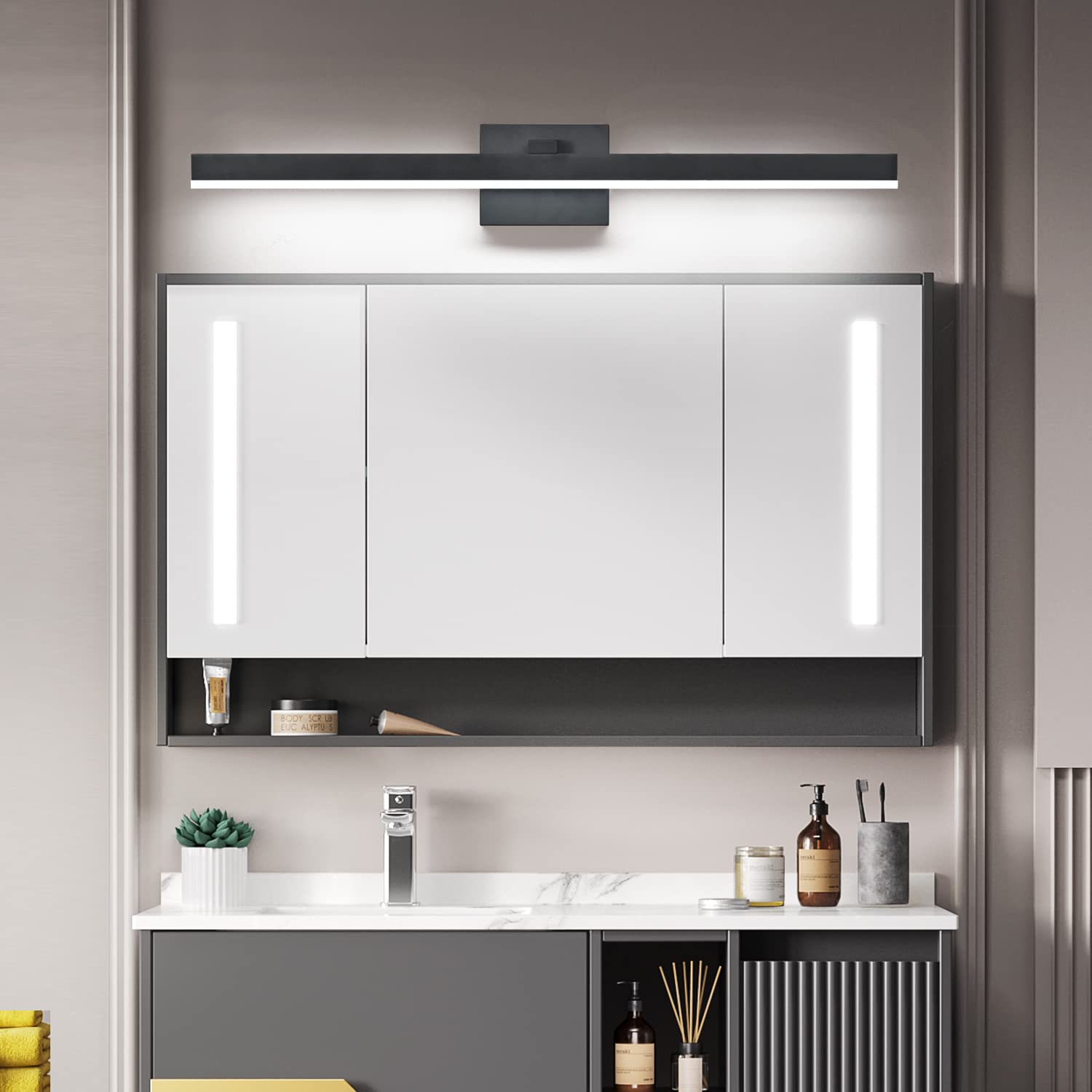 PRESDE Bathroom Light Fixtures Dimmable 3 Color temperatures 32in Black LED Vanity Light for Bathroom Wall Lighting Fixtures Over Mirror