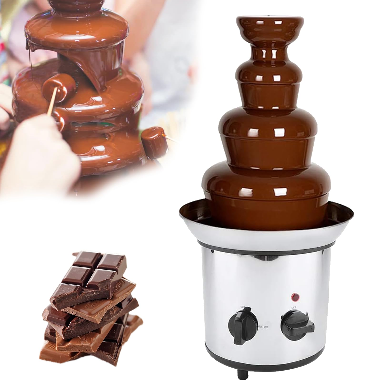 4-poziomowa fontanna do czekolady, elektryczny wodospad do czekoladowego fondue o mocy 170 W, fontanna do topienia czekolady z regulowaną temperaturą, komercyjna fontanna do czekoladowego fondue ze st