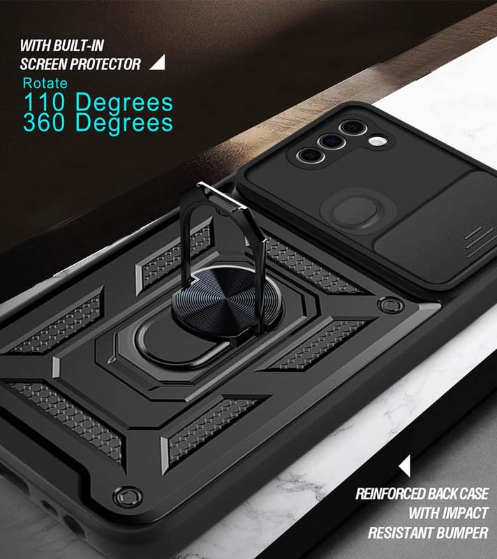 Image of Case for Samsung Galaxy M11, Shutter Heavy Duty Hard Tough Silicone TPU Dual Layer Hybrid Shockproof Cover,Ring Kickstand for Samsung Galaxy M11 - Black