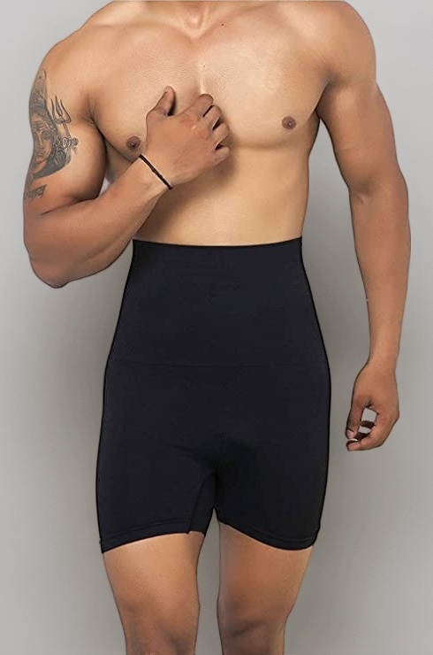 Modal Men Tummy Control Seamless Shorts High Waist Slimming Underwear Body Shaper Belly Girdle Boxer Stomach Fitness for Exercise & Workout Briefs Black, Free Size