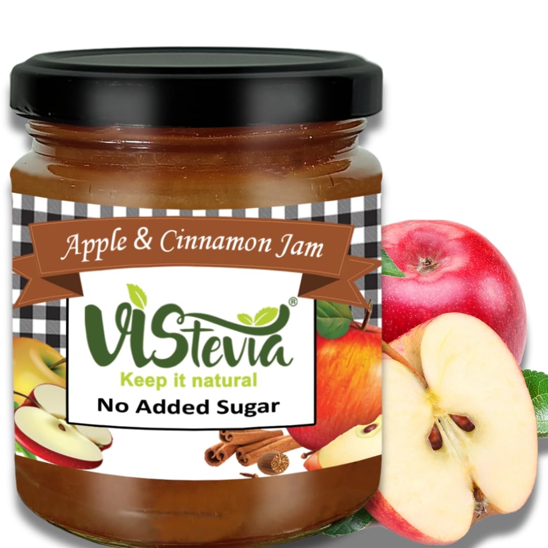 VIStevia Sugar Free Apple and Cinnamon Jam (220 gm) |Diabetic & Keto Friendly | Sweetened with Stevia and Erythritol | 100% Natural | Contains More Than 60% Whole Fruit | Tastes Delicious
