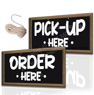 Order and Pick Up Signs - 12x6″ Order Sign for Cafe Bar Restaurant Food Truck, Durable 0.040 Aluminum - Easy to Mount/ 2 Pack Bundle with Rope
