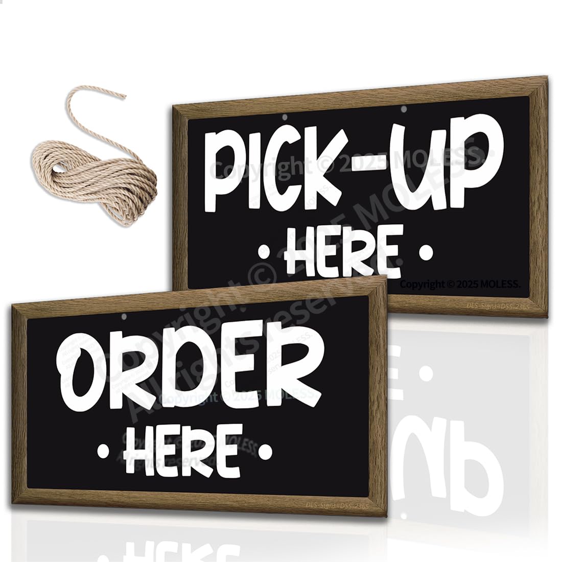 Order and Pick Up Signs - 12x6″ Order Sign for Cafe Bar Restaurant Food Truck, Durable 0.040 Aluminum - Easy to Mount/ 2 Pack Bundle with Rope