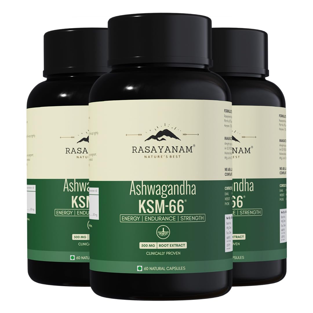 Rasayanam Ashwagandha KSM-66® | 5% Withanolides for Max Results | Clinically Proven 100% Pure Root Extract | Stress Relief, Energy & Recovery Support | World’s Strongest Ashwagandha | 180 Capsules