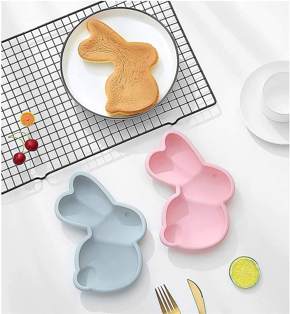 Cake Molds, ELECDON Rabbit Shaped Silicone Mold for Chocolate, Non-Stick Bunny Molds for Cake Muffin Jelly Fondant, Cute Rabbit Shaped DIY Handmade Kitchen Tool (Blue and Red)