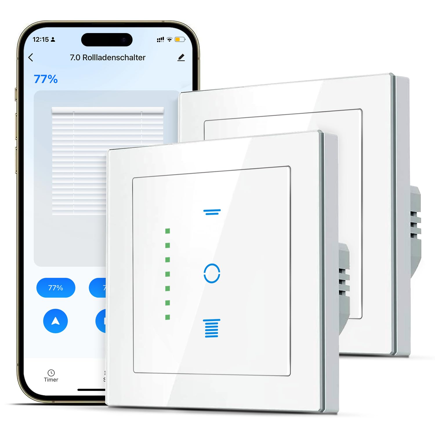 SMARTERCURRY Interruttore per tapparelle WiFi, timer per tapparelle intelligenti [7 Gen], controllo tapparelle/veneziane/tende da sole, compatibile con Alexa/Assistente Google, 2 pezzi | Bianco