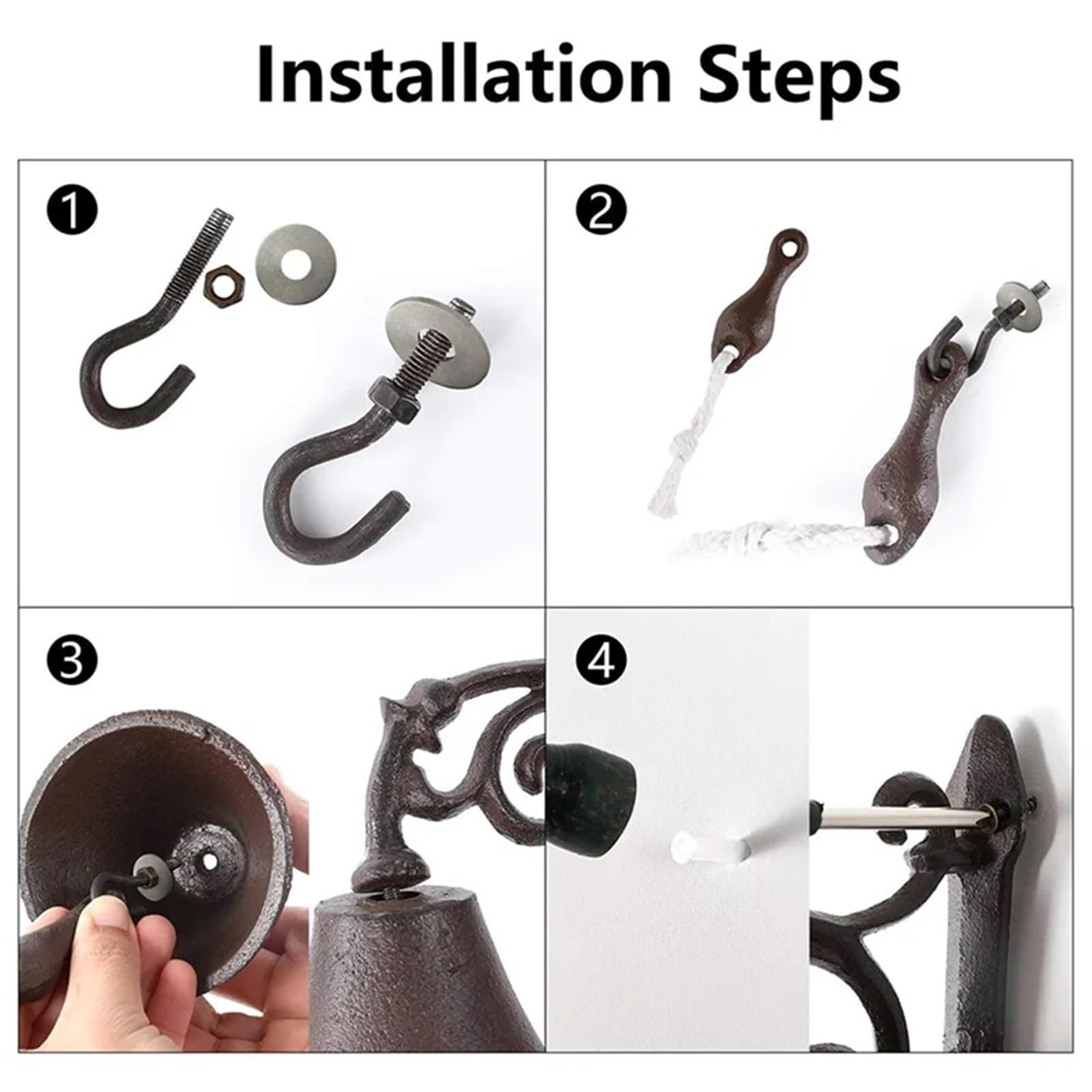 Campana de cena al aire libre montada en la pared hierro fundido para Decoración | Puerta de metal for campanas decorativas exteriores de casa de campo