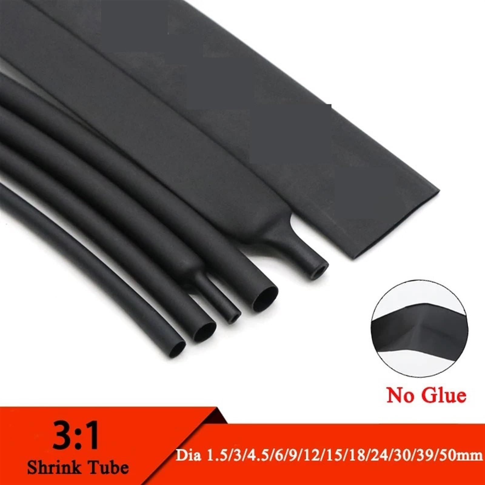 Guaina termorestringente, Guaina termorestringente Impermeabile con Rapporto 3:1, Guaina for Cavi Rivestita isolata, Diametro 1,5~50 mm, Senza Colla, for Cavi ordinati da 1 m(50MM-1M)