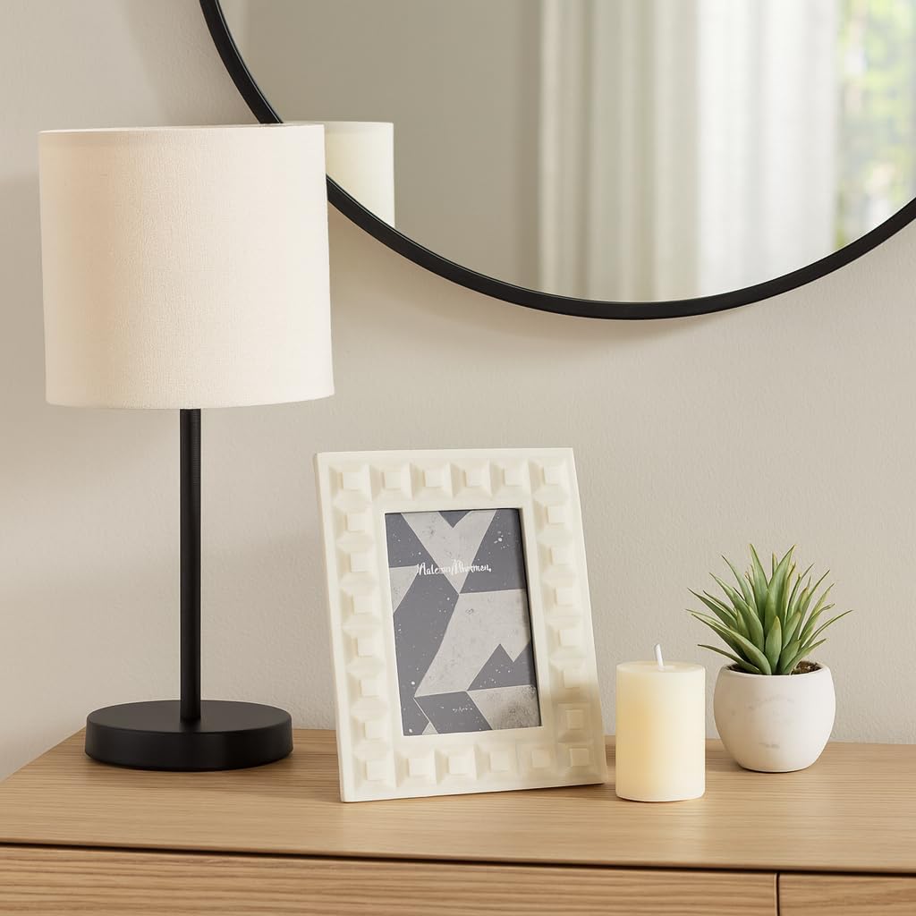 Picture Frame for Tabletop Decor - Photo Frame with Block Border Design Perfect for Travel Photos or Entryway Photo Display - Rectangular Polyresin Decorative Frame for Home and Office - 9" White