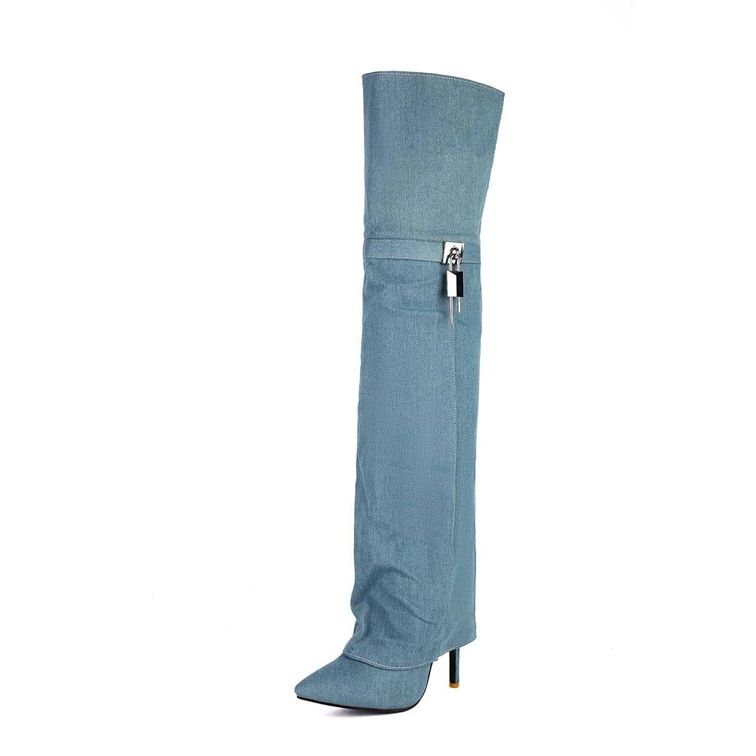 UP2STEP Glamorous Metallic Patent High Heel Booties Stiletto Pointed Toe with Fold Design and Buckle Accent for a