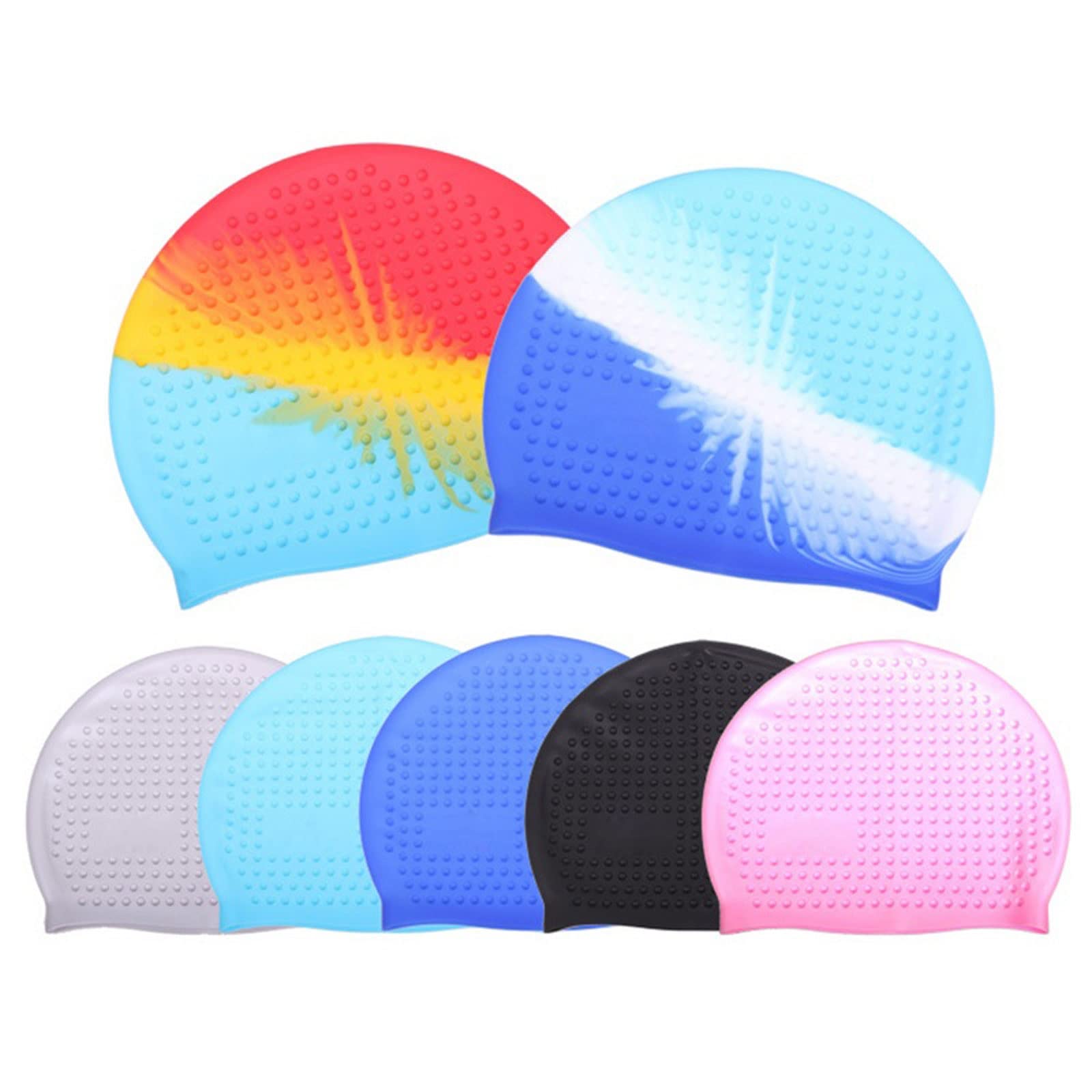 Bonnet de bain grand bonnet de bain imperméable en silicone pour cheveux longs, protection des oreilles, bonnet à bulles d'eau pour femmes et hommes badmuts