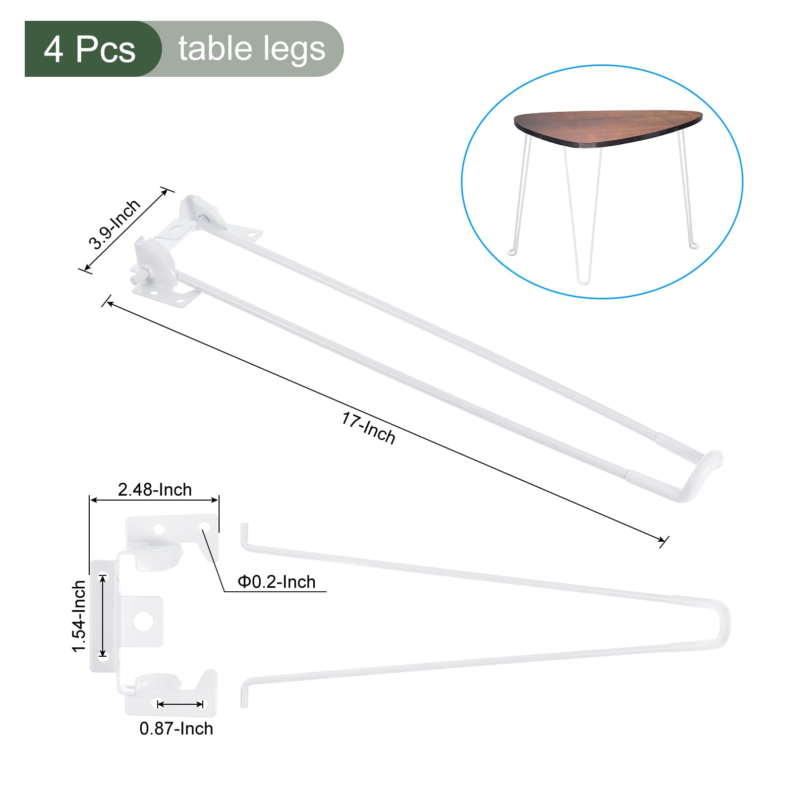 YOKIVE 4 Pcs Foldable Hairpin Legs, Metal Foldable Table Legs with Rubber Feet, White, 17" - Image 2