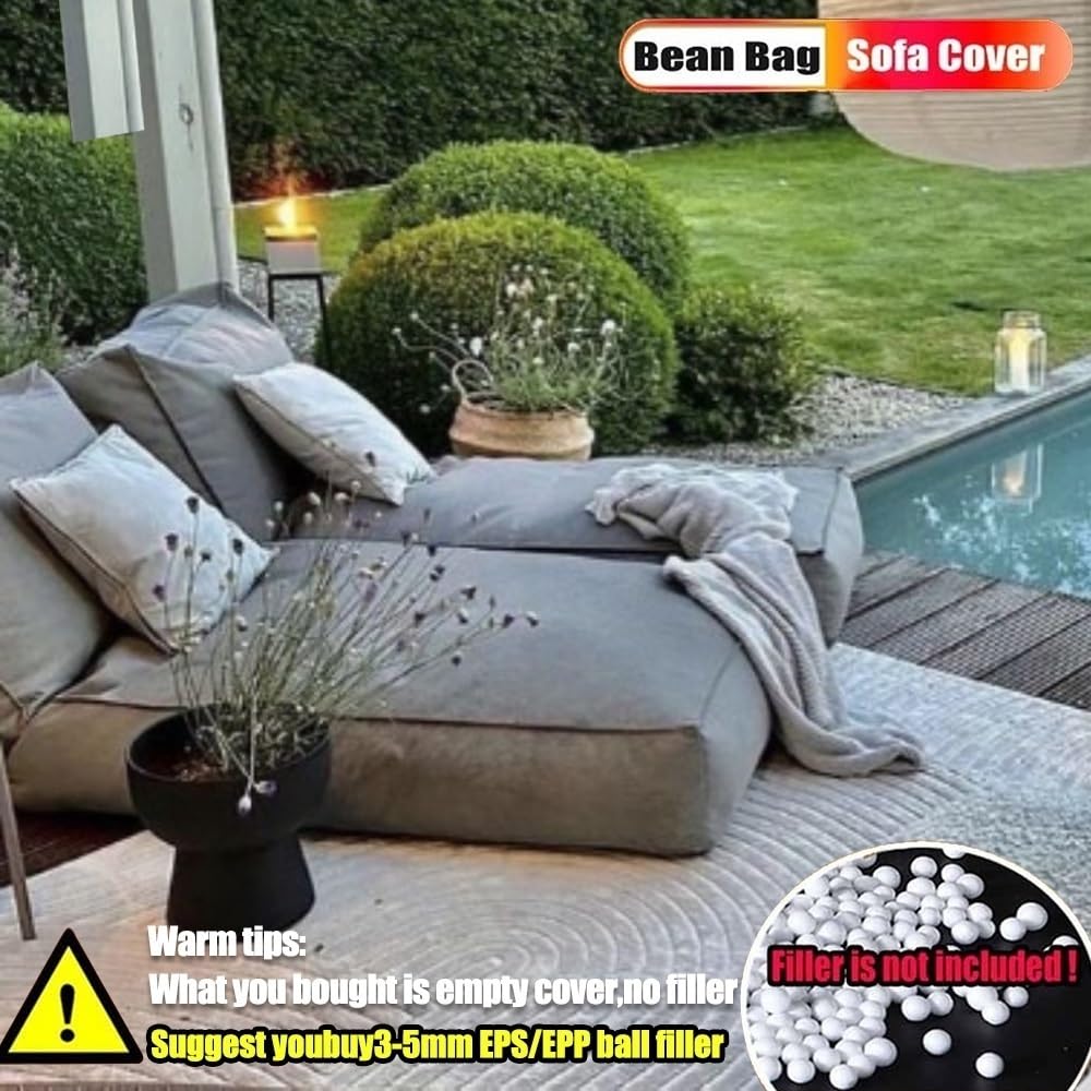 SXBCyan Funda Sillón Tipo puf (sin Relleno) Puf de Exterior para Adultos Funda Sillón Cama Grande Chaise Longue Puf Sofá Sofá Perezoso Muebles de día para Patio Jardín(125cm-dark Grey)