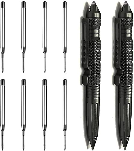 Miniatura 1 de Origin-Joy Paquete de 2 bolígrafos tácticos militares de acero de tungsteno, bolígrafo multifuncional EDC de autodefensa con 8 repuestos de bolígrafo