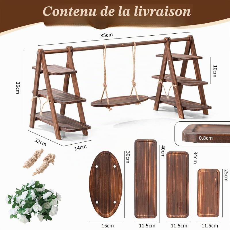 Présentoir à Cupcakes en Bois, présentoir à gâteaux 3 étages, étagère en d'acacia 3 étages en Bois pour Aliments, Structure Pliable - Pliable | pour Anniversaire, goûter, fête, Mariage